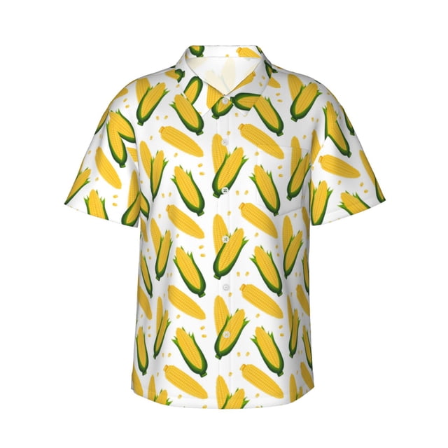 Fotbe Corn On The Cob Camisa Hawaiana para Hombre Unisex – Camisa Casual de Verano con Botones de Manga Corta de Algodón y Lino,Large
