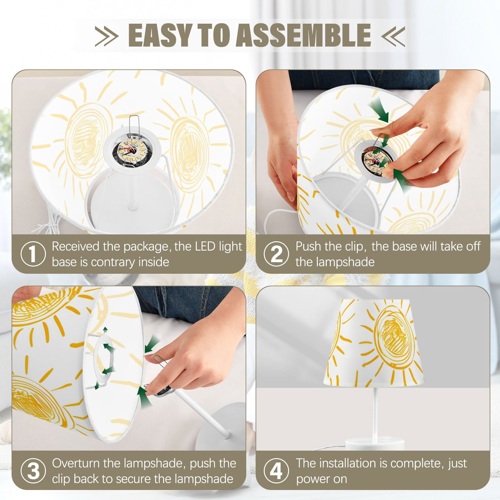 Sun Drawings Print LED Desk Lamp Table Lamp USB Bedside Nightstand Small Lamp for Bedroom Living Room Kids Room