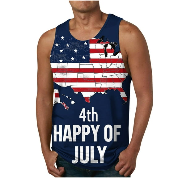 Njoeus Mens Graphic T-Shirts Mens Undershirts American Flag Print Tank Tops Men, Mens Big & Tall Sleeveless Graphic Tees Usa Star Stripe Patriotic T Shirt Summer Loose Vests Tees M-6Xl Work Shirts For