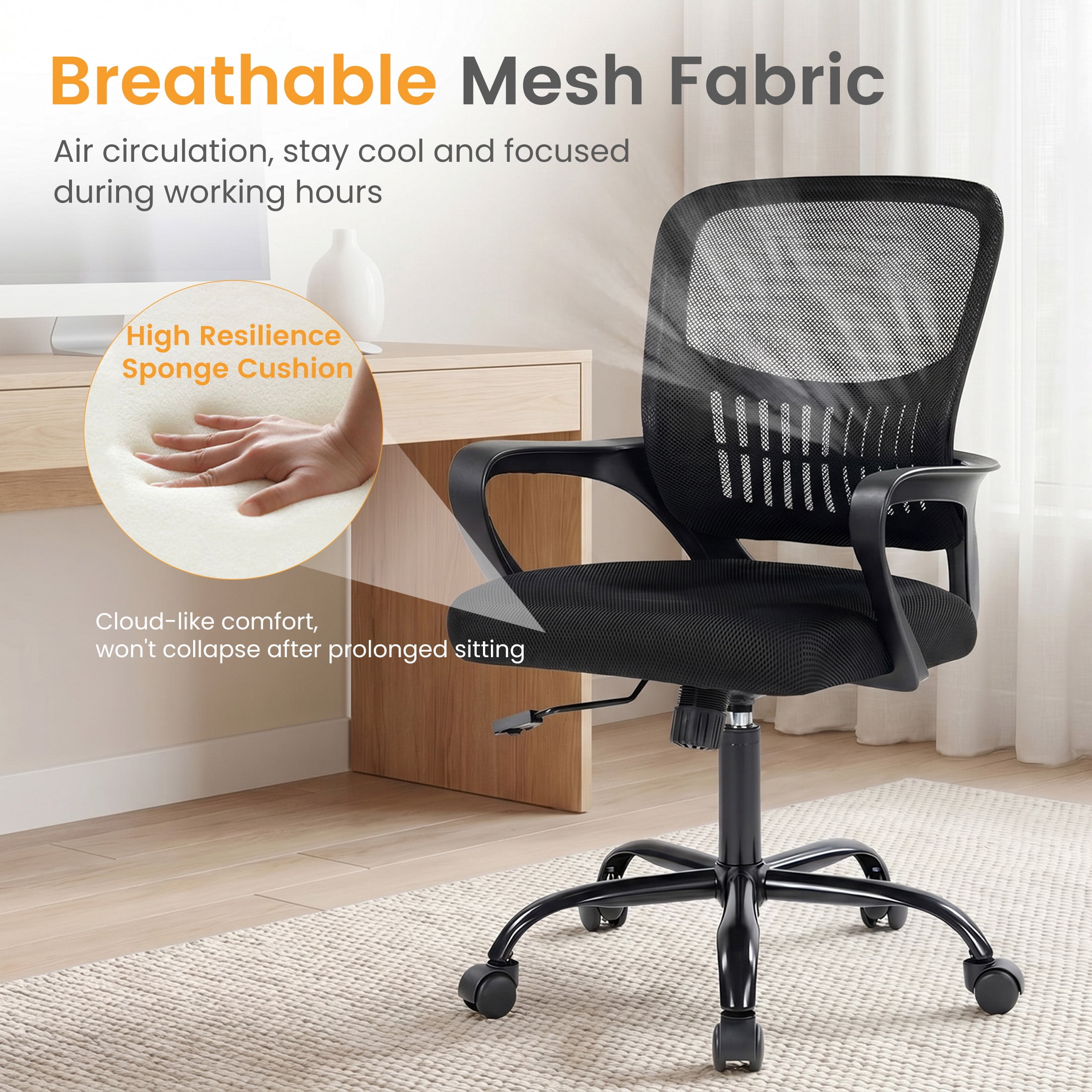 CONCETTA Office Chair, Ergonomic Mesh Back Computer Desk Chair with Lumbar Support, Adjustable Swivel Executive Office Task Chair for Home and Work, Black