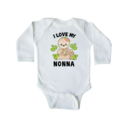 

Inktastic Cute Sloth I Love My Nonna with Green Leaves Gift Baby Boy or Baby Girl Long Sleeve Bodysuit