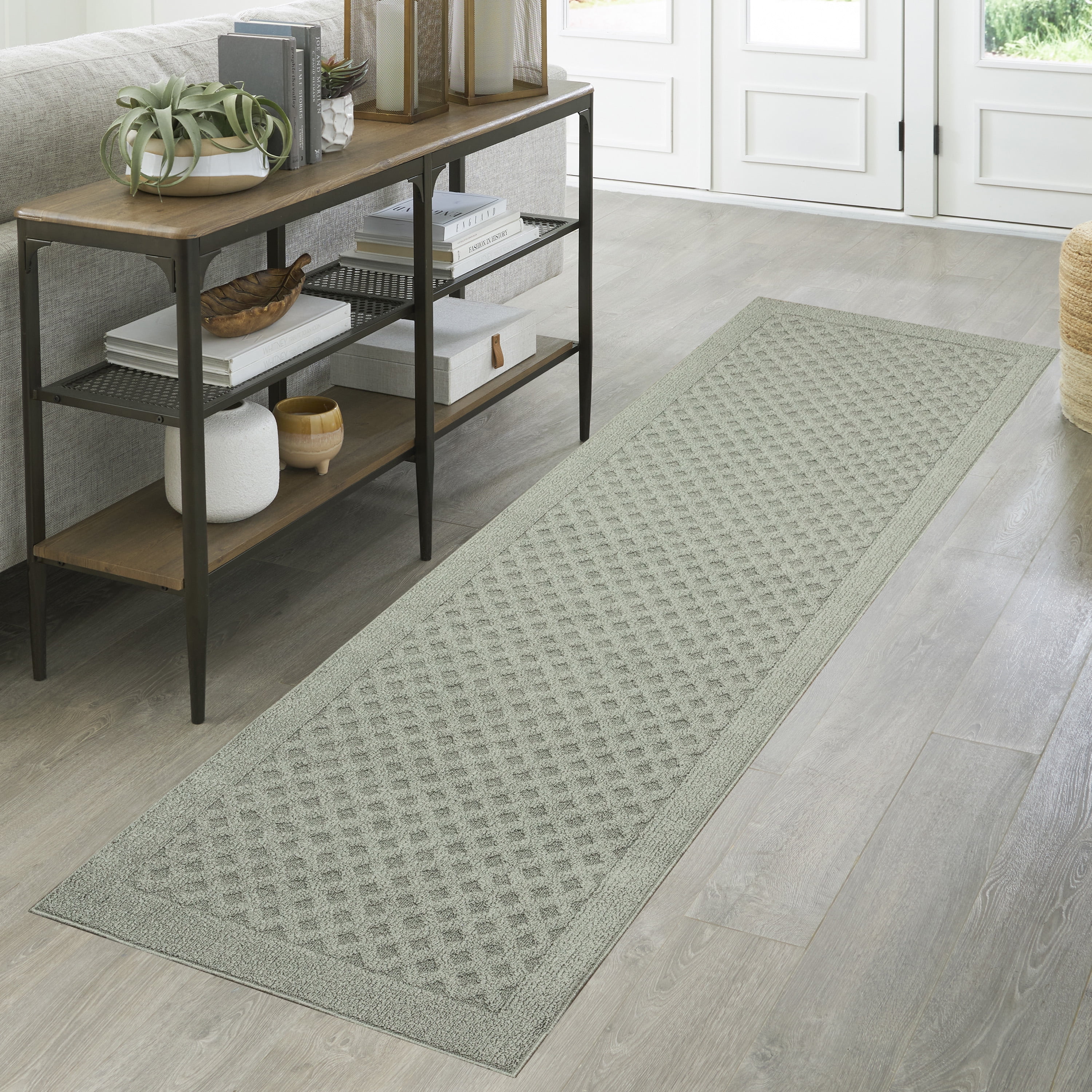 Mainstays Dylan Solid Diamond Runner Rug, Gray Pewter, 2'6" x 8'