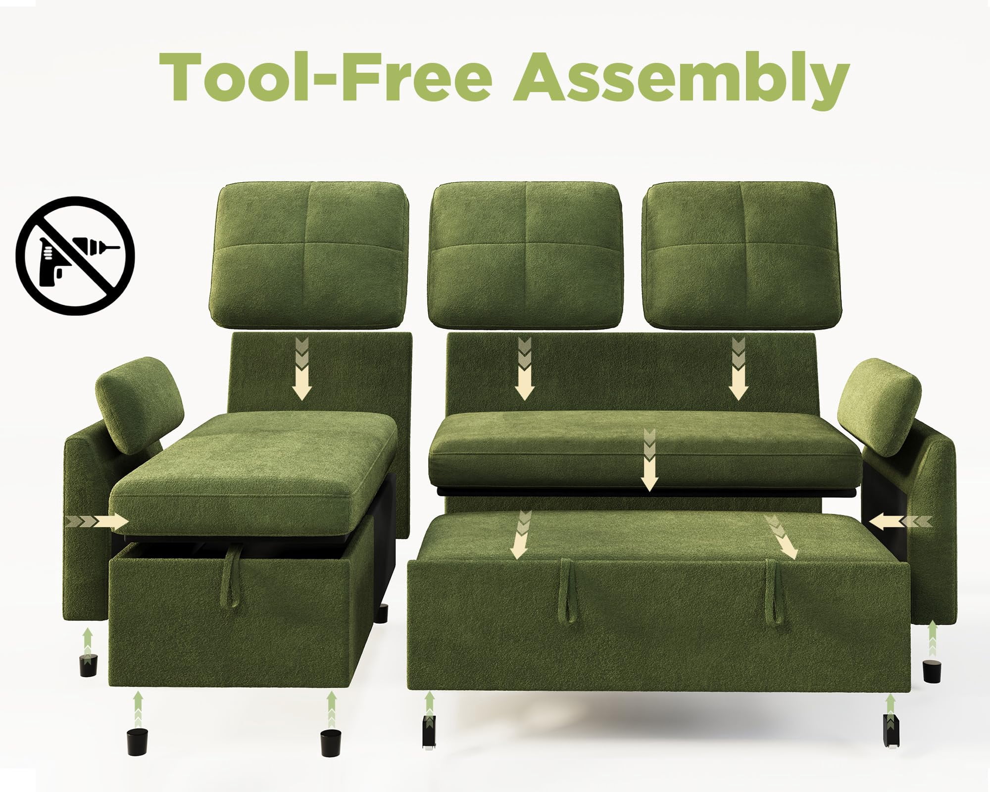 Merluxy 83.5'' Sectiona Sofa Bed with Storage - Green Sleeper Couch for Living Room, Linen