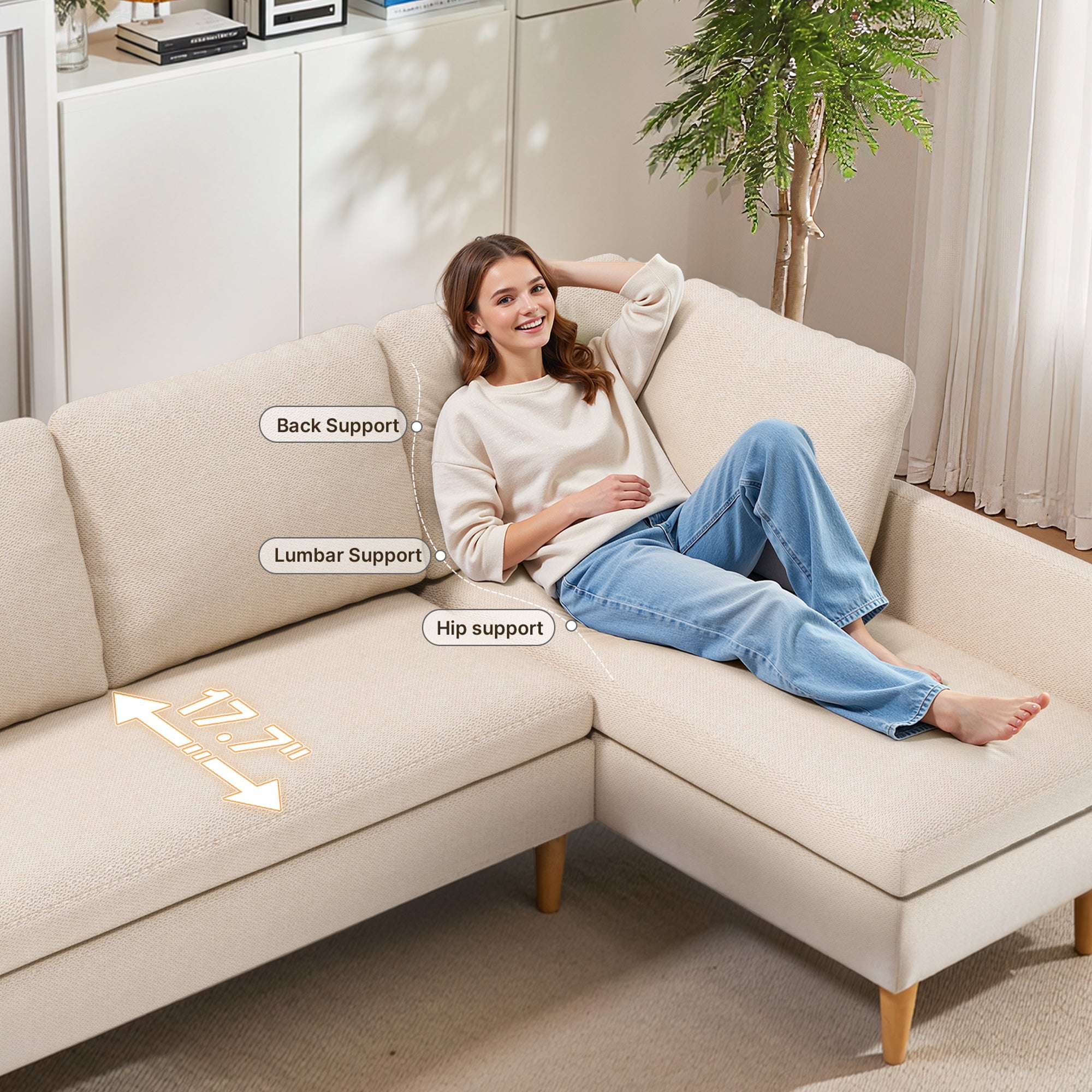 Aiho 79.1" Sectional Couch, L-Shaped Modular Sofa Bed with Deep Seat & Soft Seat Cushions, Convertible Sofa Bed for Living Room, Apartment, Beige