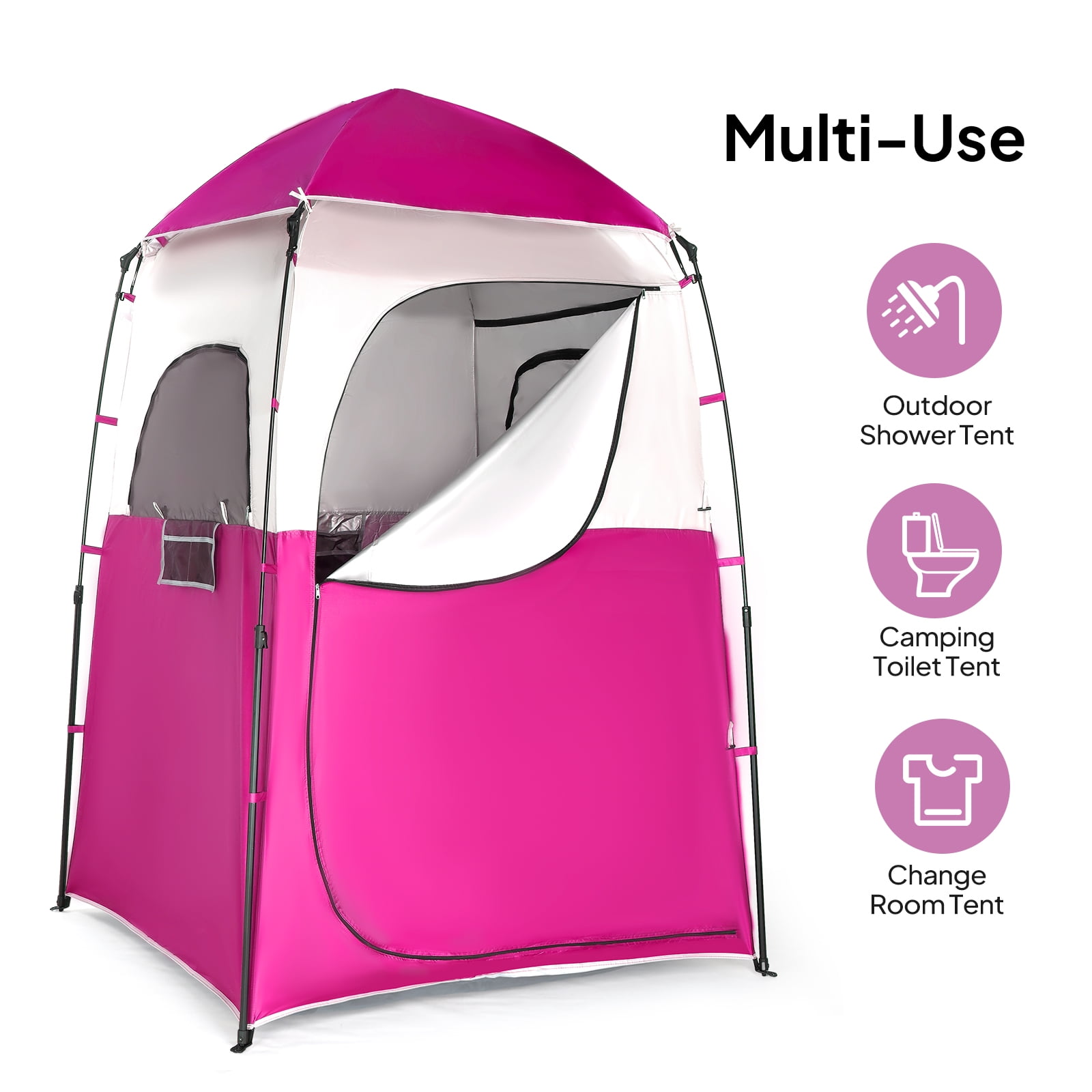 Ktaxon Camping Shower Tent, Waterproof Pop Up Single Changing Tent, Portable Dressing Room, Outdoor Privacy Tent for Beach, HIking, Photography Studio, Light Pink & White