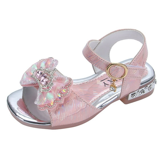 PINQI Baby Girls Pearl Sandals Sequins Glitter Flower Square Toe Shoes Toddler Kids Wedding High Heel Open Toe Shoes Fashion