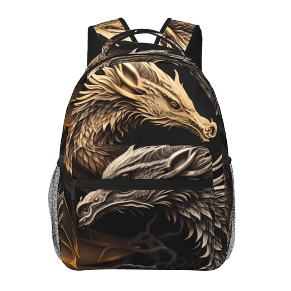 Horeoi Vintage Metal Dragon Print Eco-Friendly Lightweight Student Backpack for School Travel - Ergonomic Padded Laptop Compartment & Multi-Pocket Design