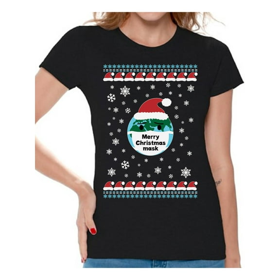 Merry Christmas Tee for Women Funny Earth Shirt for Her Christmas 2020 Ladies T-Shirt Merry Xmas Top for Her Happy Holidays T Shirt for Women Xmas Gifts Snowflakes Print Christmas Shirts for Woman