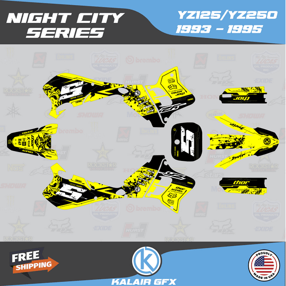 Kalair GFX Graphics Kit for Yamaha YZ125 (1993-1995) Night-city Series