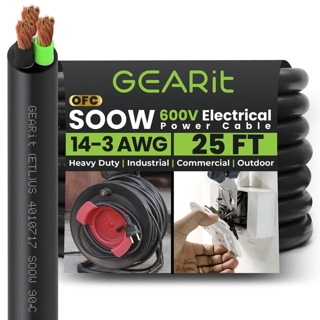 Cable de Alimentación GEARit 7,5 m Calibre 14/3 SOOW 600V 3 Conductores