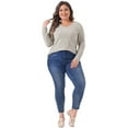 thumbnail image 3 of DARING DIVA Women's Plus V Neck Long Sleeve Basic Ribbed Blouse 1X Beige Brown, 3 of 6