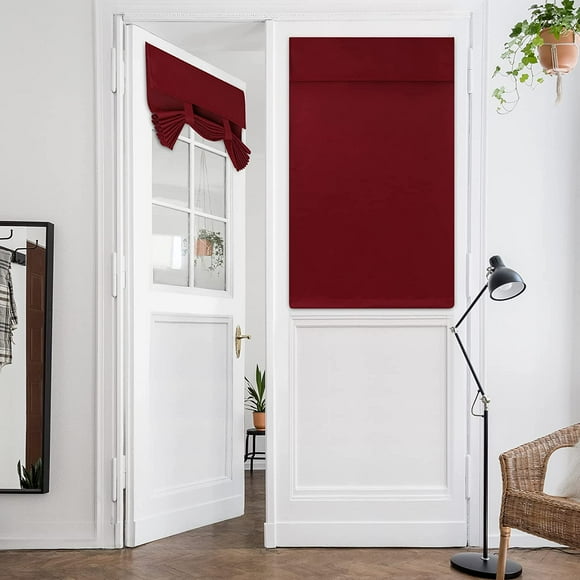 shiyou-2 Panels Burgundy Blackout Door Curtains Red Privacy French Door Curtains, 26 X 40 Inch Room Darkening Curtains for Patio Door, Thermal Insulated Tie Up Shades Window Curtains for Bedroom