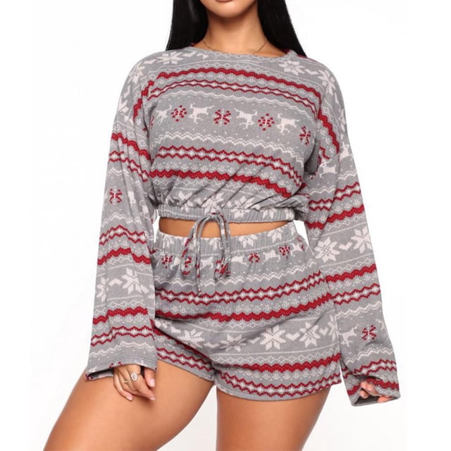 Ensemble de Pyjamas pour Femmes Noël Manches Longues Vêtements de Nuit Chandail Doux Ensemble de Détente