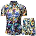 thumbnail image 1 of Birdeem Men Print Buttons Short Sleeves Casual Beach T-Shirt Tops Lacing Shorts Set, 1 of 5