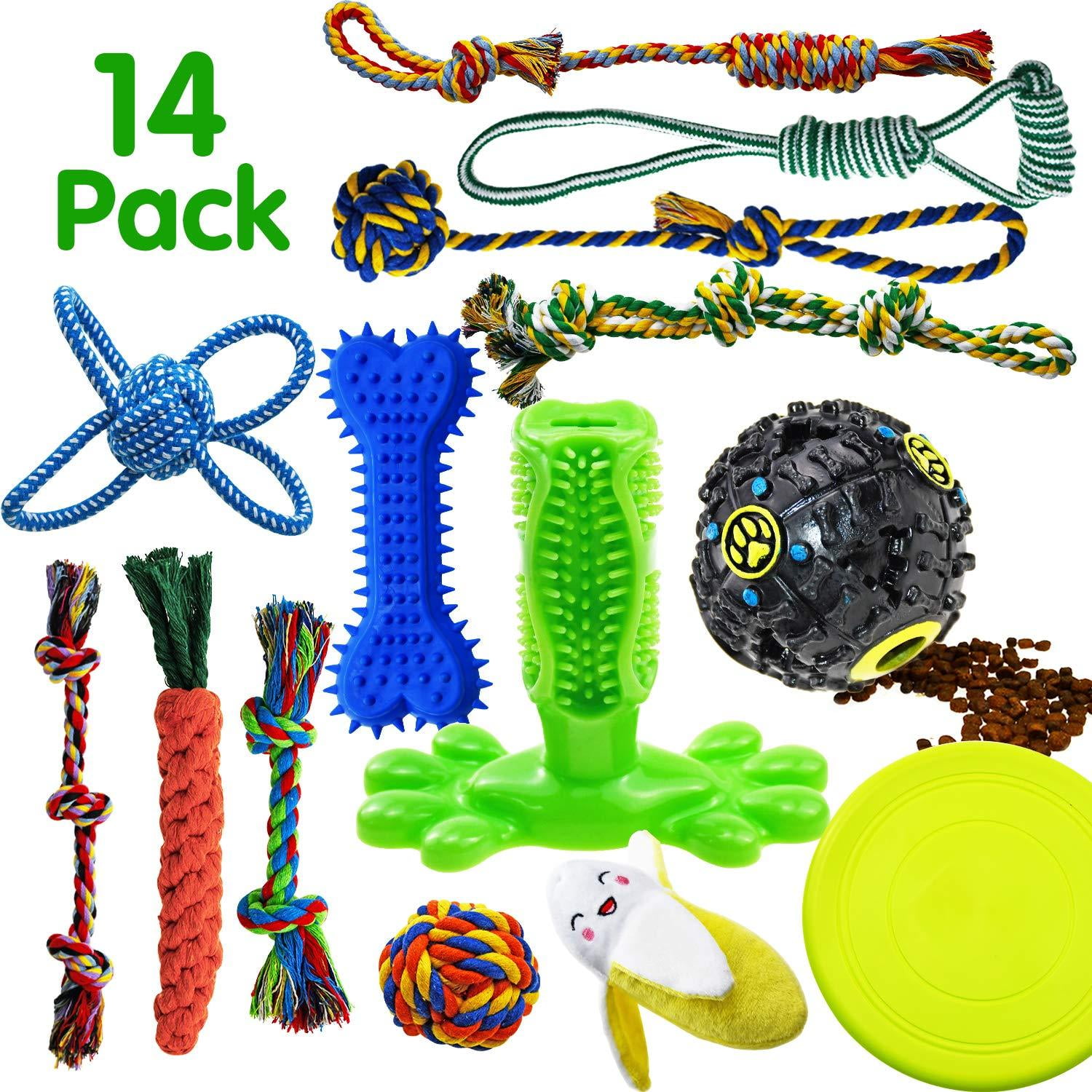 Dog Chew Toys Set for Small to Medium Dogs Puppy Toys Rope Toy 10PCS Flying Disc Squeaky Toy Rubber Ball Bone Assorted Colors 