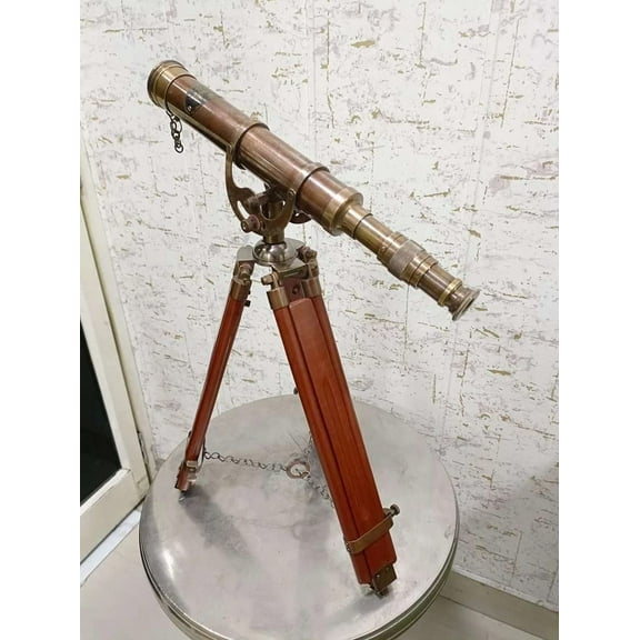 Pirates Brass Table Standing Telescope with Tripod Stand Collectible Marine Gift Working Telescope Full Brass and Wood