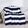 thumbnail image 4 of Throw Blanket for Couch - Navy Blue And White Stripes Soft Comfy Lightweight Cozy Warm Throw Blanket, Fuzzy Plush Flannel Blanket & Throws for Sofa and Bed All Season, 4 of 8