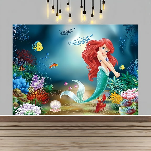 Mermaid Happy Birthday Anime Cartoon Theme Backdrops Banner Birthday Party Decor Supplies(5x3ft)