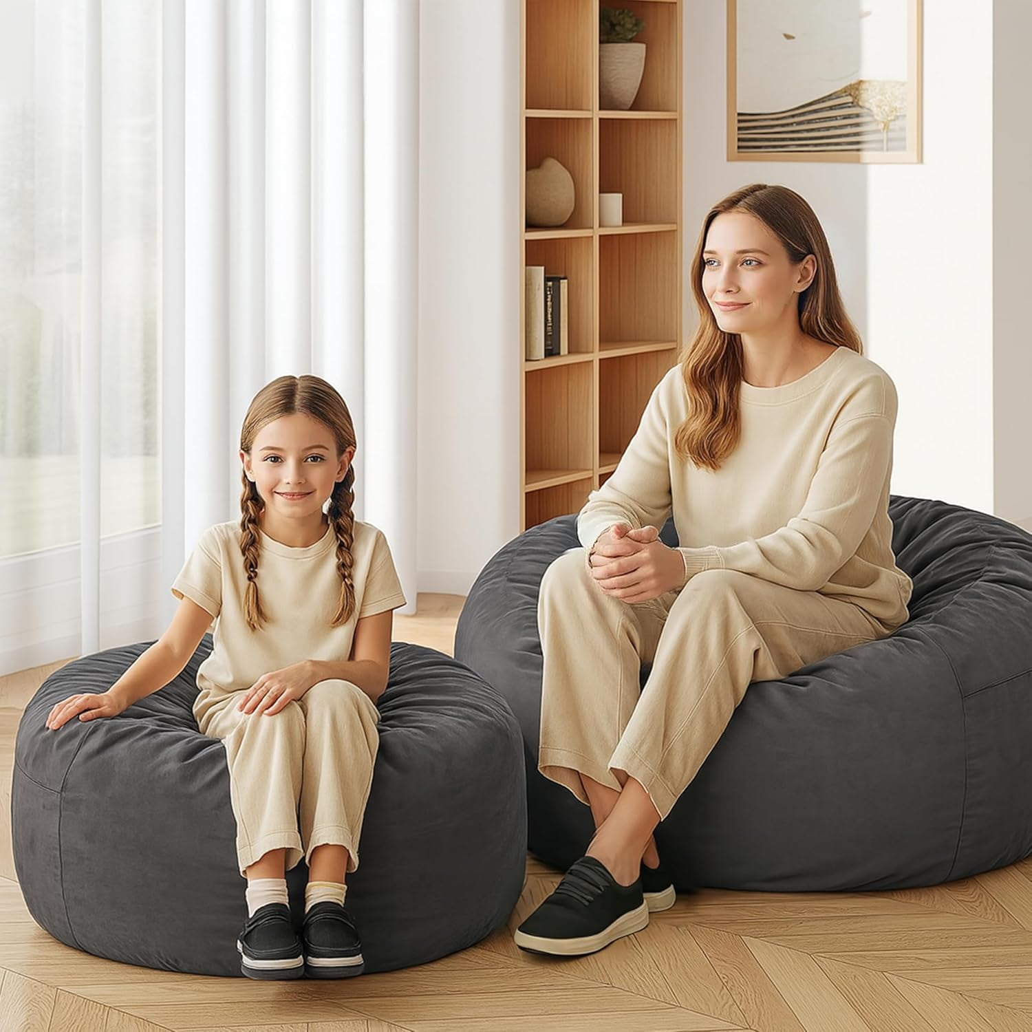 QUIOCOZY 4 Feet Bean Bag Chair - Foam Filled with Soft Removable Cover, Comfy Furniture for Adults & Kids (Living Room, Bedroom, Dorm)