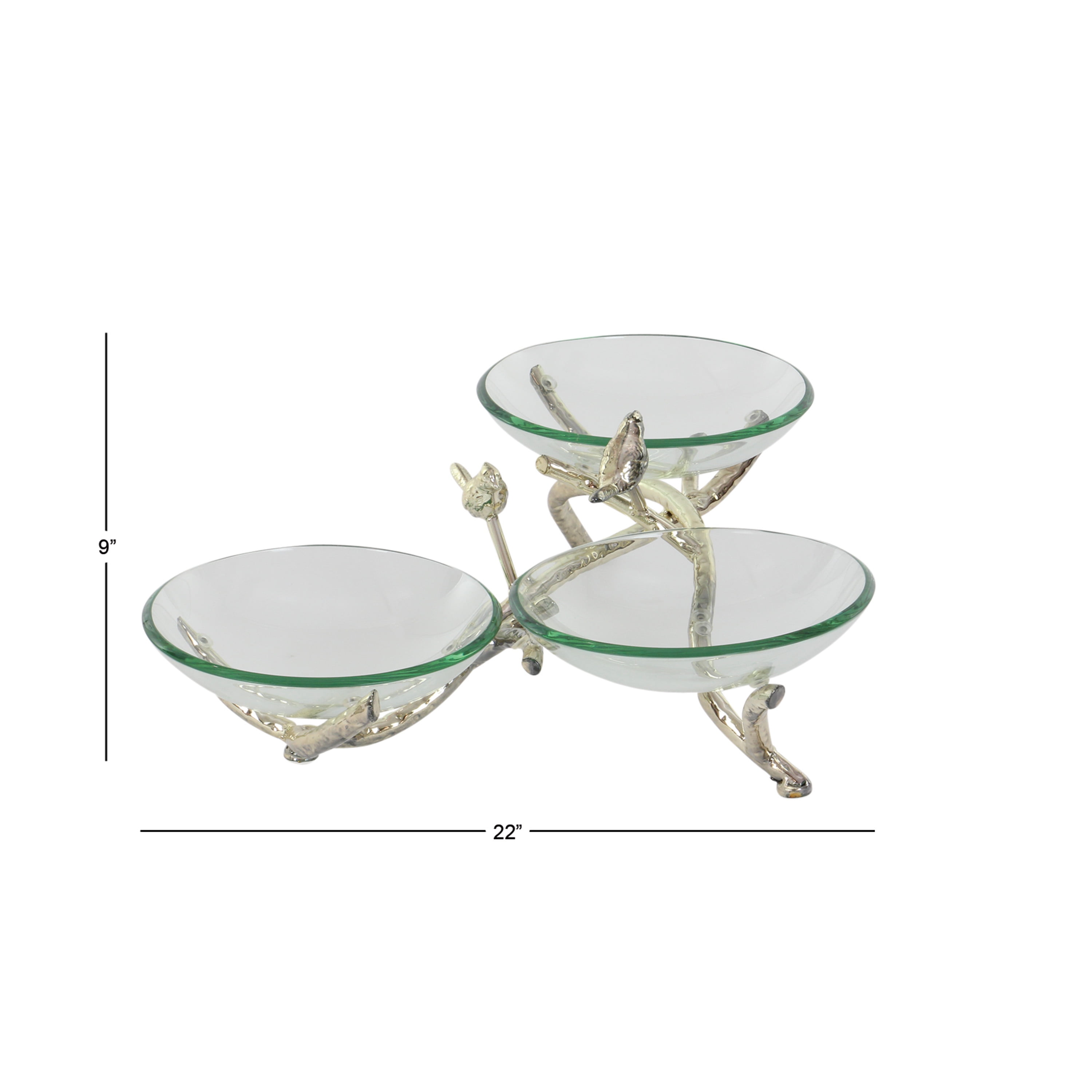 DecMode 22" x 9" Clear Tempered Glass Bird Serving Bowl with Silver Metal Base, 1-Piece