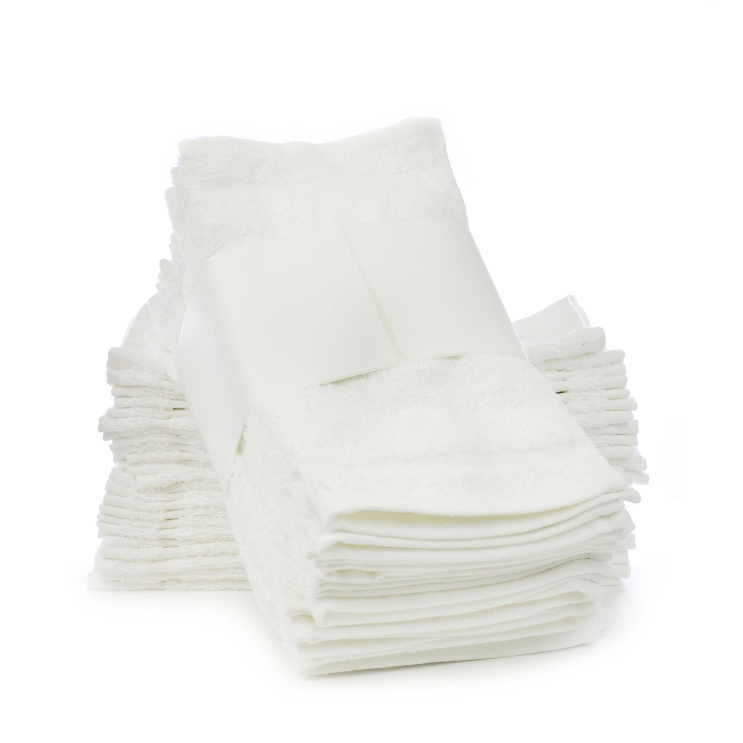 60 new white 100% cotton washcloths cam border hotel motel facial barber 12x12 