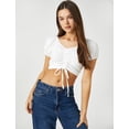 thumbnail image 5 of Crop T-Shirt Puff Sleeve Shirred V Neck, 5 of 5