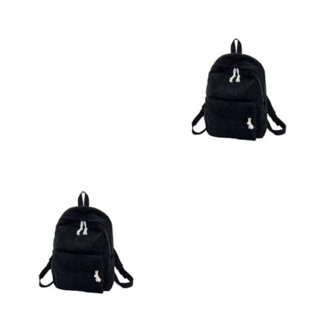 Minnieouse Color sólido Forro de poliéster Elegante Gran capacidad Cremallera Niñas Universidad escolar Regalo de cumpleaños Negro 2Conjunto