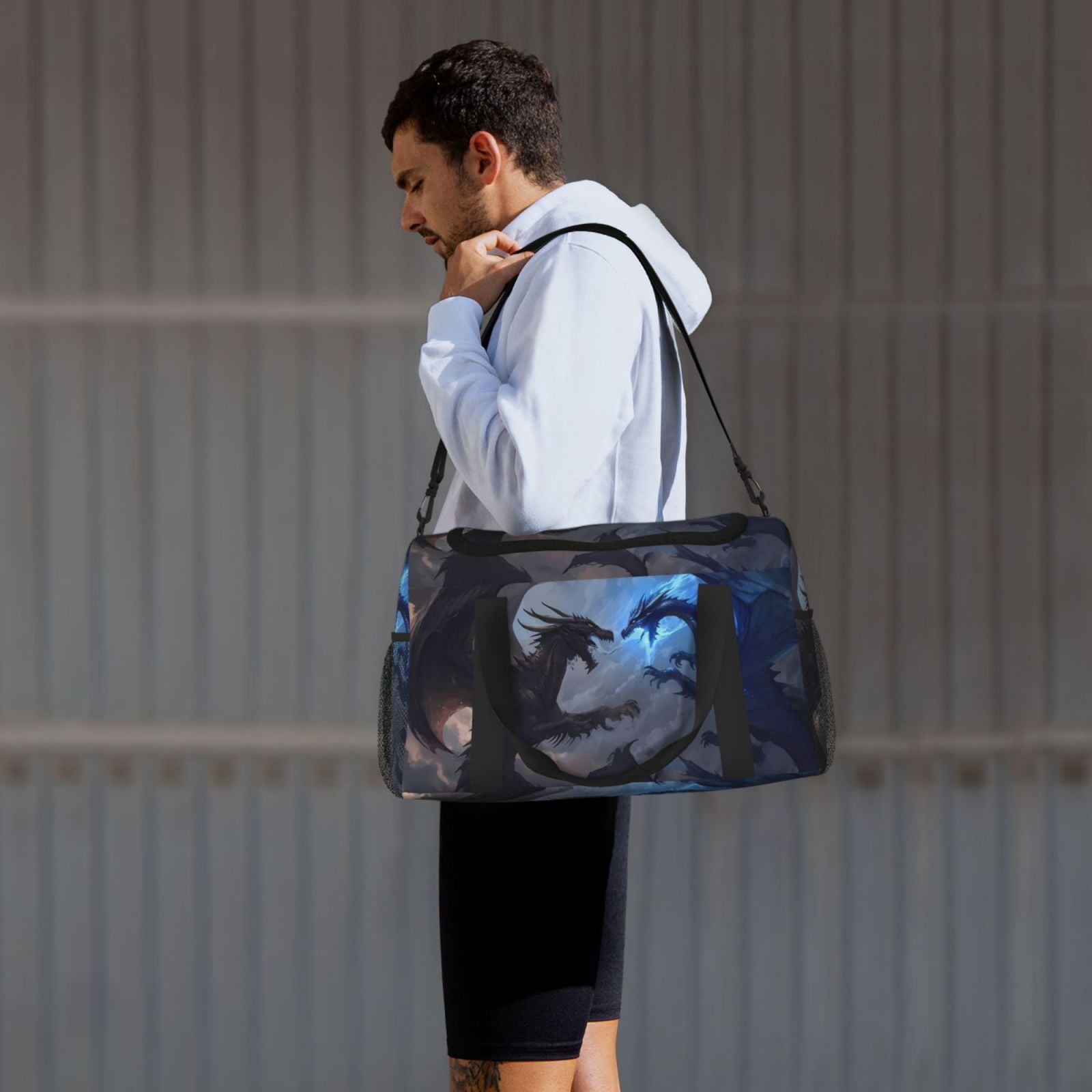 Fuzoiu Black And Blue Lightning Dragon Print Travel Duffle Bag,Carry On Tote Bags,Duffel Bag,Sport Gym Bag, Hospital Bag for Labor and Delivery, Overnight Bag,Luggage Bag