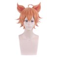 thumbnail image 1 of Peluca corta naranja para cosplay de 30 cm con orejas, sintética, resistente al calor, 1 of 2