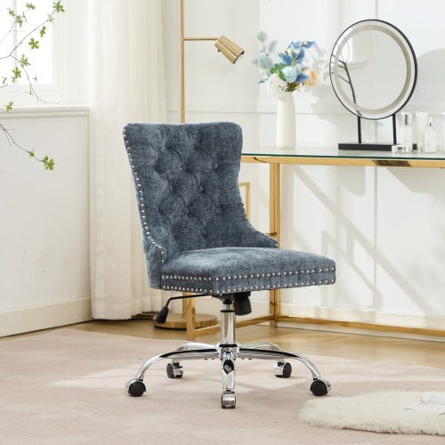 Chaise de Bureau pour Meubles, Chaise de Bureau Moderne Rembourrée en Velours Capitonnée à Boutons pour la Maison avec Base en Métal Doré, Chaise de Bureau Réglable Chaise de Bureau Pivotante