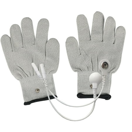 

FRCOLOR 1 Pair White Silver Fiber Electric Therapy Gloves Electric Massage Therapy Accessory- Universal Cotton Massage Gloves With 2pcs Conversion Line (M Grey)