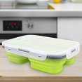 thumbnail image 4 of Collapsible Silicone Bento Box with Reusable Fork 3-Compartment Collapsible Bento Box Space Saving for Portable Healthy Meals BPA Free Microwave Freezer Dishwasher Safe（Green), 4 of 7