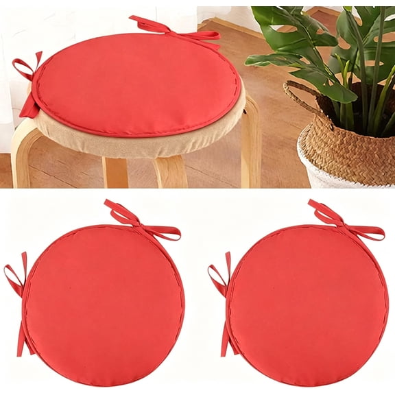 2-Pack Round Garden Chair Pads with Ties - Non-Slip Soft Thick Seat Cushion for Indoor/Outdoor Stool, Bistro, Patio & Dining Room