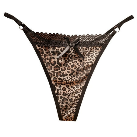 Bosanter Thong for Women Leopard Lace Mesh Sheer Underwear Low Rise Panties Woman Thongs Coffee
