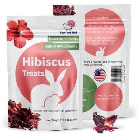 Snout and Shell Hibiscus Treats – 100% Natural Dried Flowers for Small Pets – Immunity Support & Antioxidants – Healthy Snack for Rabbits, Guinea Pigs, & Chinchillas (1 oz)