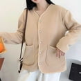 thumbnail image 4 of HAiming Women Plush Coats Fleece Long Sleeve V Neck Casual Solid Color Jackets Fall Winter Trendy Outwear Clothes, 4 of 6