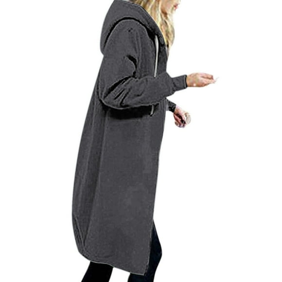 fartey Women Casual Long Hoodies Sweatshirt Zip Up Outerwears with Pockets Solid Plus Size Coat