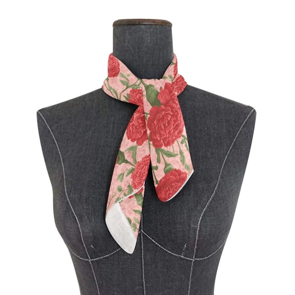 Square Scarf 24x24 Inch Elegant Red Carnation Pattern Silky Satin Sun Protection Neck Scarf for Women Multi-Purpose Head Wrap Bandana for Hair Bag Decoration