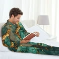 thumbnail image 6 of Naloa Emerald Color Gold Marble Men’s Pajamas Set - Long Sleeve Button Down Sleep Shirt and Pajama Bottoms Sleepwear Set-Medium, 6 of 7