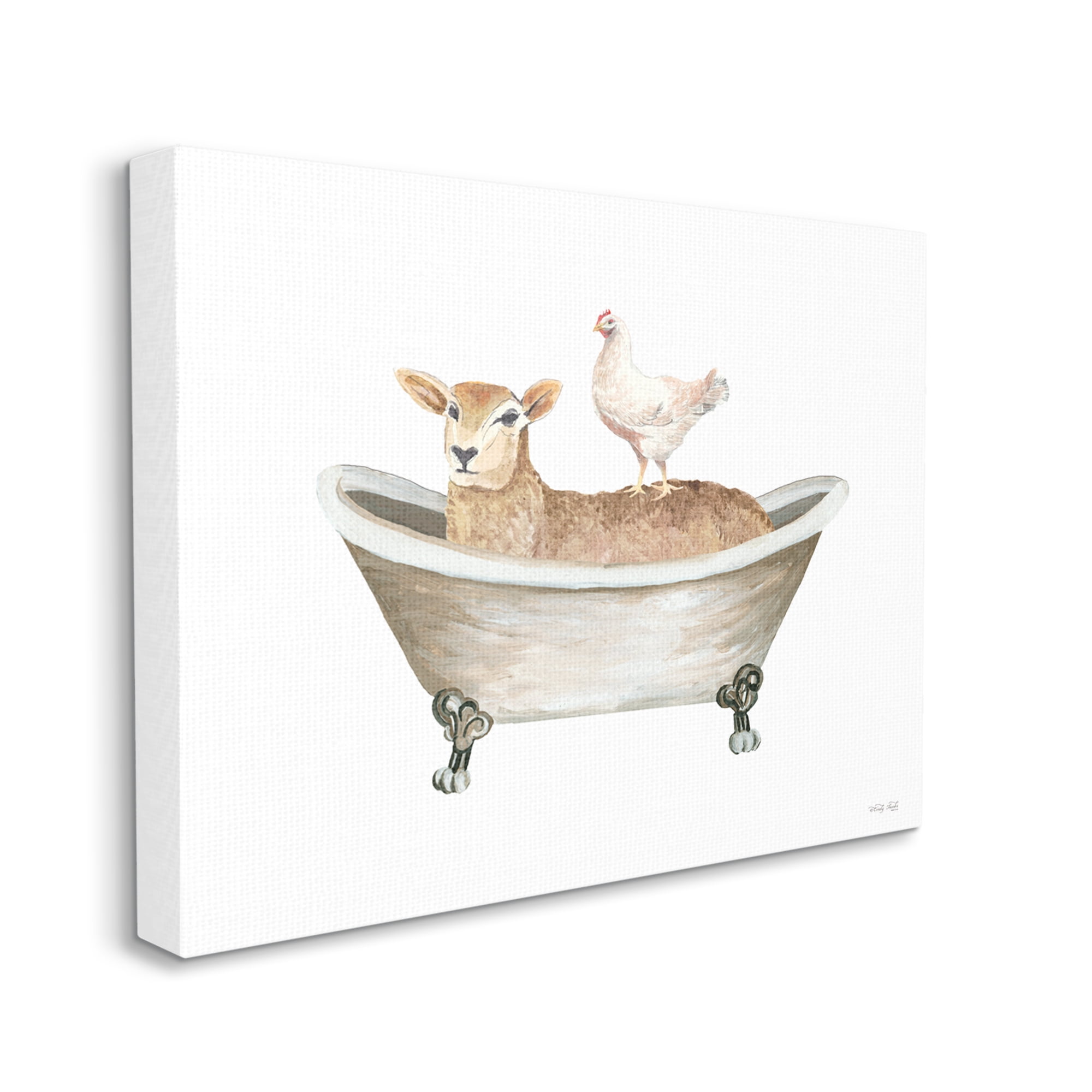 Stupell Industries Country Bathroom Animals Animals & Insects Painting Gallery Wrapped Canvas Art Print Wall Art, 30 x 24
