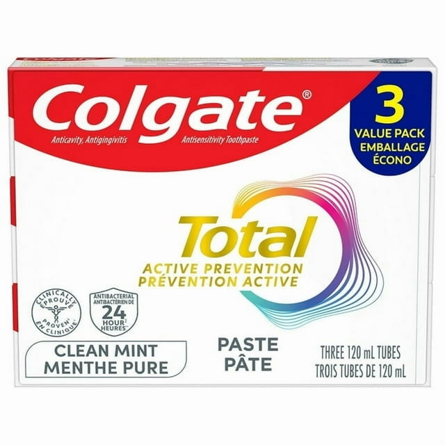 Colgate Total Active Prevention Dentifrice Menthe Propre, Lot de 3, 120 ml, 3 x 120 ml
