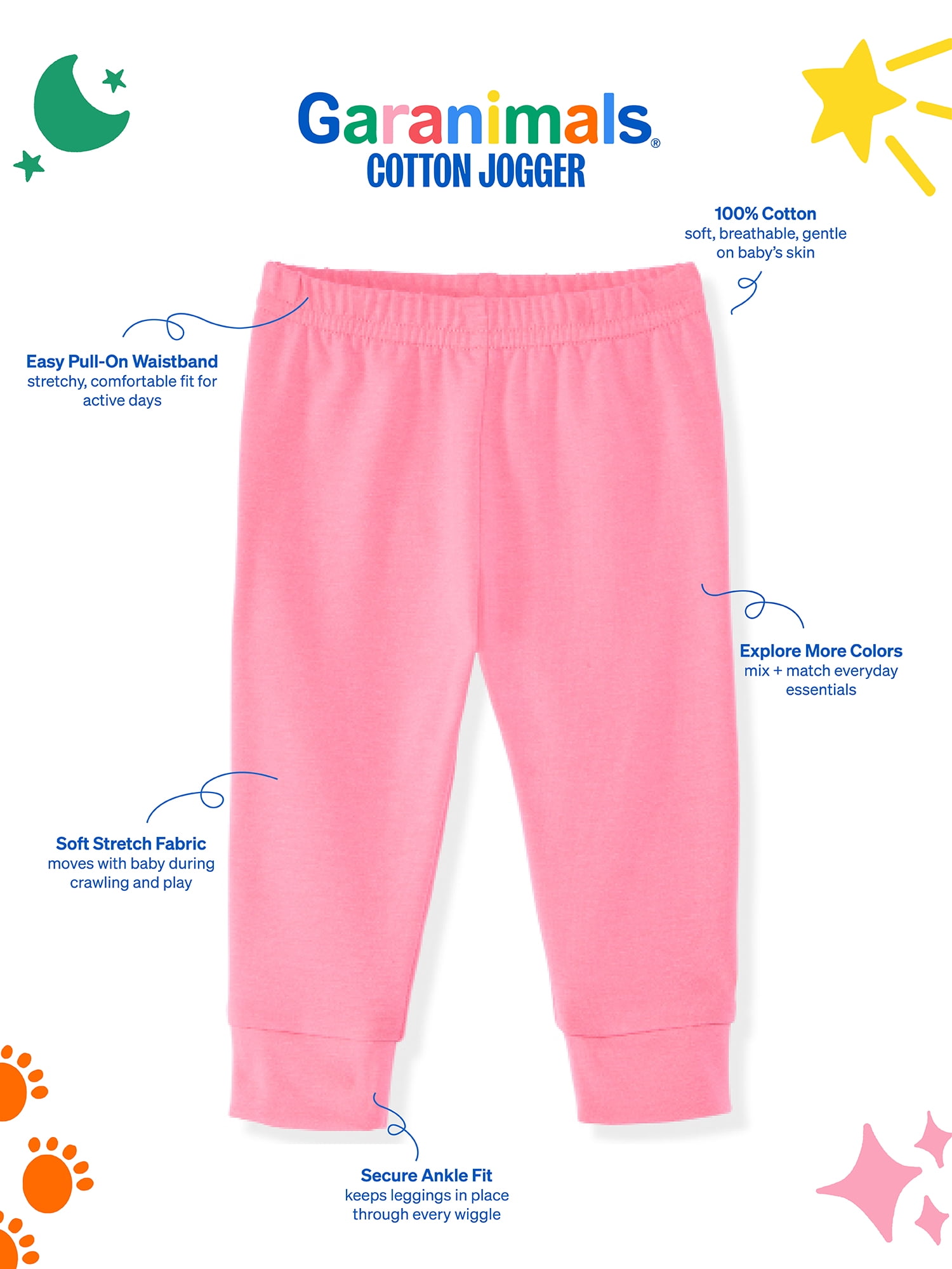 Garanimals Newborn & Baby Girl Cotton Solid Joggers, Sizes 0 - 24M