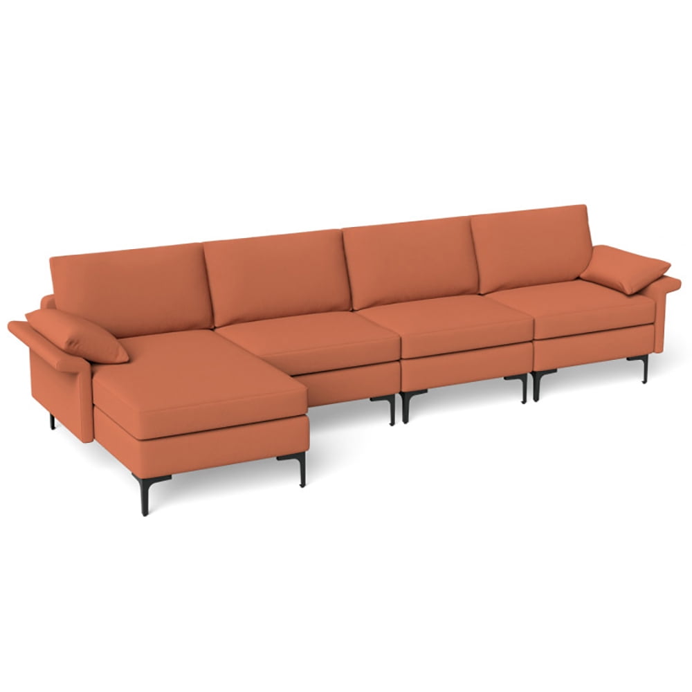 Finihen L-shaped Sectional Sofa Couch, Convertible Sectional Sofa, Extra Large L-shaped Sectional Sofa with Reversible Chaise and 2 USB Ports for 4-5 People, for Living Room, Rust Red Finihen L-shaped Sectional Sofa Couch, Convertible Sectional Sofa, Extra Large L-shaped Sectional Sofa with Reversible Chaise and 2 USB Ports for 4-5 People, for Living Room, Rust Red