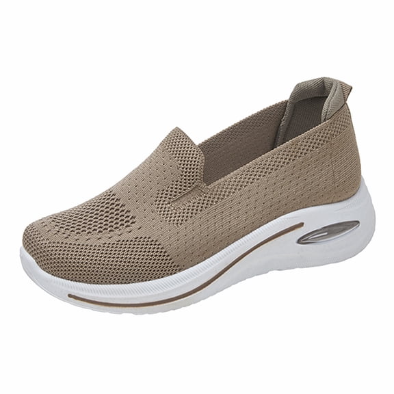 Women's Orthopedic Slip On Sneakers with Air Cushion Lightweight Non Slip Walking Shoes Breathable Stretchy Platform Loafers Brown Size 7