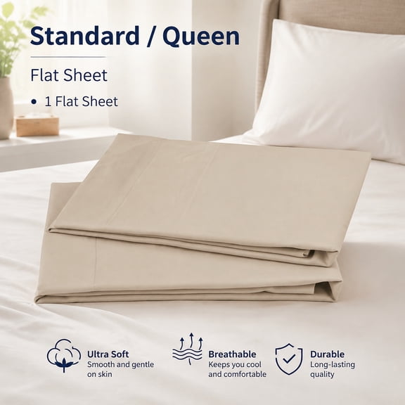 Soft Natural 100% Cotton Sateen Standard Pillowcases 2-Pack, Breathable, Hypoallergenic, Butter Color