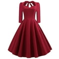 thumbnail image 2 of "Clearance 2022!" Olyvenn Womens Rosette Backless Retro High Waist Makings Dress Tops Casual Skinny Slim Women's Solid Color Long Sleeve V-Neck Red L, 2 of 8