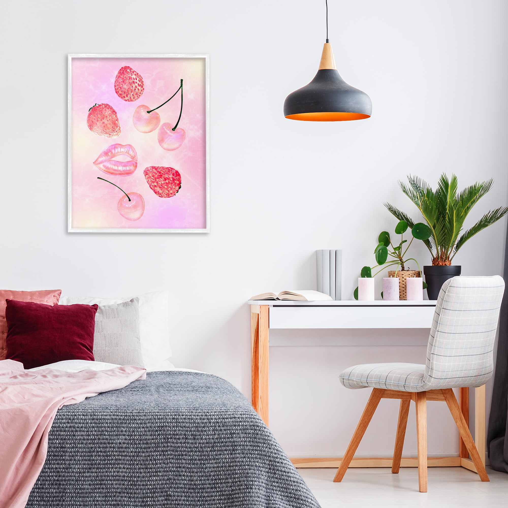 Pink Fruits and Kisses White Framed Giclee Art, design by Ziwei Li