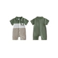thumbnail image 2 of Cenuakty Baby Boy Summer Romper Fashionable Contrast Color Striped Short Sleeve Turn Down Collar Jumpsuit, 2 of 9
