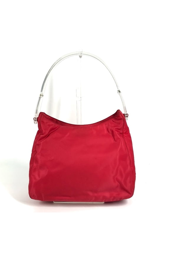 Pre-Owned PRADA Triangle Logo Plate Plastic Handle Bag Handbag Shoulder Nylon Men's Women's Red