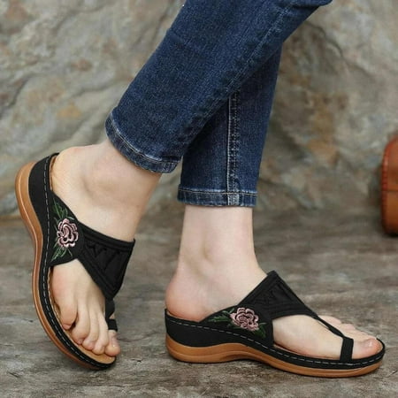 

Kukoosong Flat Sandals Women Flip Flops for Women Orthopedic Sandals Wedge Flip-flops Outer Beach Sandals Comfortable Shoes with Ergonomic Soles Black Size 43